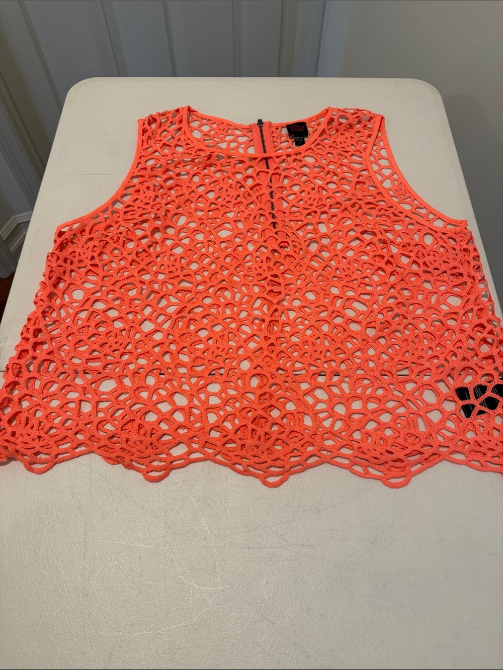 Beach Party Summer Neon Coral Crochet Tank Top Bikini Cover Up Zippered Back XL - Picture 11 of 11